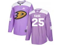 Youth Adidas Anaheim Ducks #25 Ondrej Kase Authentic Purple Fights Cancer Practice NHL Jersey