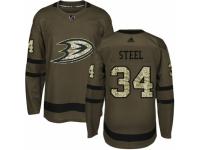 Youth Adidas Anaheim Ducks #34 Sam Steel Green Salute to Service NHL Jersey