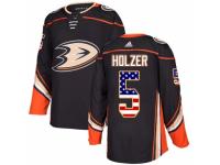 Youth Adidas Anaheim Ducks #5 Korbinian Holzer Black USA Flag Fashion NHL Jersey