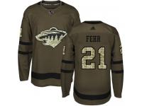 Youth Minnesota Wild #21 Eric Fehr Adidas Green Authentic Salute To Service NHL Jersey
