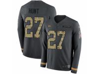Youth Nike Kansas City Chiefs #27 Kareem Hunt Limited Black Salute to Service Therma Long Sleeve NFL Jersey