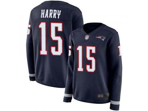 #15 Limited N'Keal Harry Navy Blue Football Women's Jersey New England Patriots Therma Long Sleeve