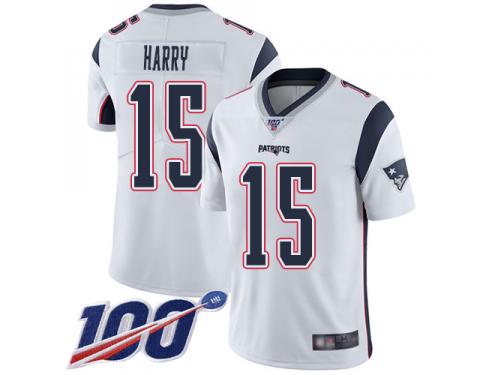 #15 Limited N'Keal Harry White Football Road Men's Jersey New England Patriots Vapor Untouchable 100th Season