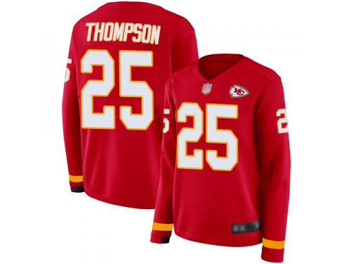 #25 Limited Darwin Thompson Red Football Women's Jersey Kansas City Chiefs Therma Long Sleeve