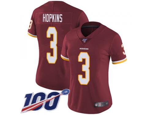 #3 Limited Dustin Hopkins Burgundy Red Football Home Women's Jersey Washington Redskins Vapor Untouchable 100th Season