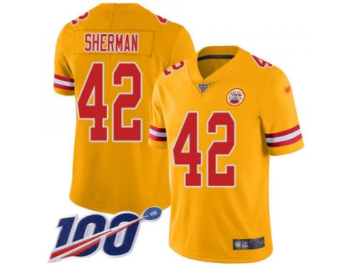 #42 Limited Anthony Sherman Gold Football Youth Jersey Kansas City Chiefs Inverted Legend Vapor Rush 100th Season