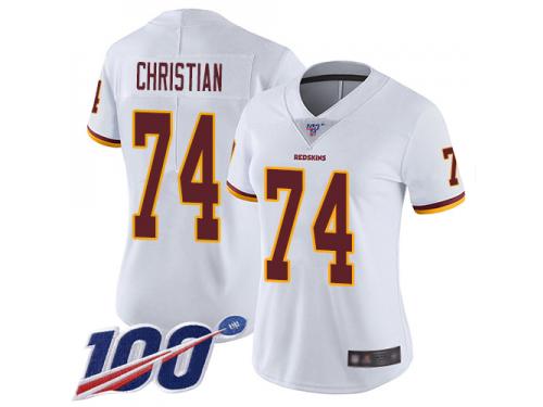 #74 Limited Geron Christian White Football Road Women's Jersey Washington Redskins Vapor Untouchable 100th Season