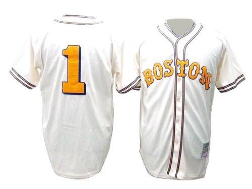 Cream Throwback Bobby Doerr Men #1 Mitchell And Ness MLB Boston Red Sox Jersey