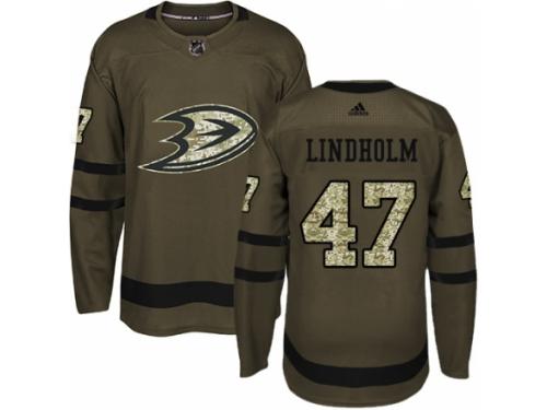 Men Adidas Anaheim Ducks #47 Hampus Lindholm Green Salute to Service NHL Jersey
