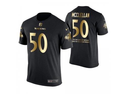 Men Baltimore Ravens Albert McClellan #50 Metall Dark Golden Special Limited Edition With Message T-Shirt
