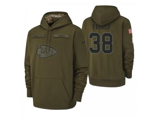 Men Kansas City Chiefs #38 Ron Parker Olive 2018 Salute to Service Pullover Hoodie