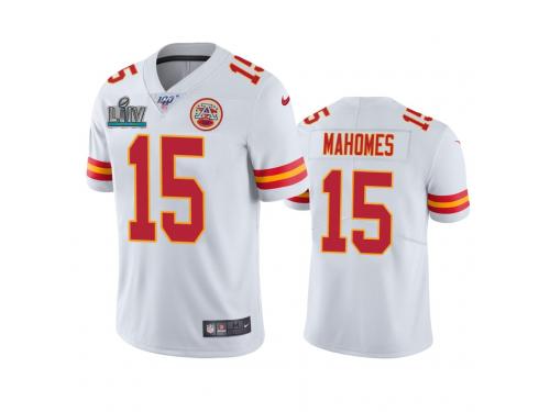 Men Kansas City Chiefs Patrick Mahomes White Super Bowl LIV Vapor Limited Jersey 100th