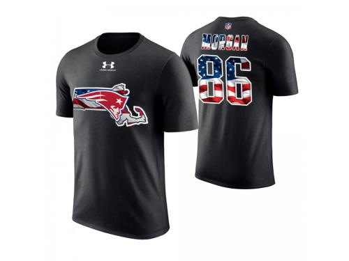 Men New England Patriots Stanley Morgan #86 Stars and Stripes 2018 Independence Day American Flag Retired Player T-Shirt