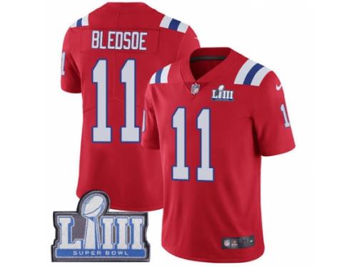 Men Nike New England Patriots #11 Drew Bledsoe Red Alternate Vapor Untouchable Limited Player Super Bowl LIII Bound NFL Jersey