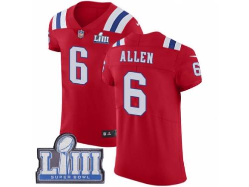 Men Nike New England Patriots #6 Ryan Allen Red Alternate Vapor Untouchable Elite Player Super Bowl LIII Bound NFL Jersey