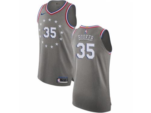 Men Nike Philadelphia 76ers #35 Trevor Booker Gray NBA Jersey - City Edition