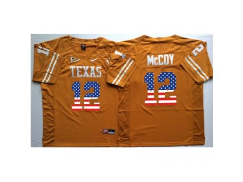 Men Texas Longhorns #12 Colt McCoy Orange USA Flag College Jersey