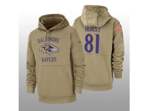 Men's 2019 Salute to Service Hayden Hurst Ravens Tan Sideline Therma Hoodie Baltimore Ravens