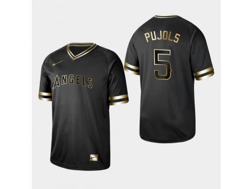Men's Angels 2019 Black Golden Edition Albert Pujols V-Neck Stitched Jersey