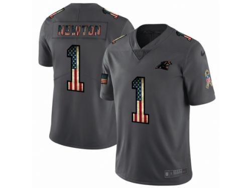 Men's Carolina Panthers #1 Cam Newton Limited Black USA Flag 2019 Salute To Service Football Jersey