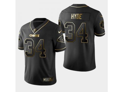 Men's Kansas City Chiefs #34 Carlos Hyde Golden Edition Vapor Untouchable Limited Jersey - Black