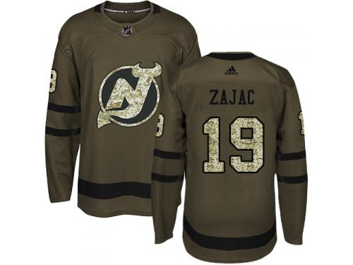 Men's New Jersey Devils #19 Travis Zajac Adidas Green Authentic Salute To Service NHL Jersey