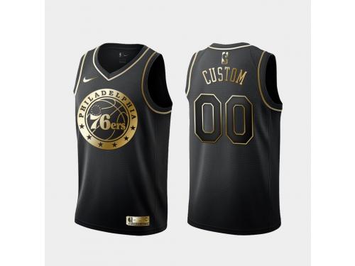 Men's Philadelphia 76ers Black Custom Golden Edition Jersey With Any Name And Number
