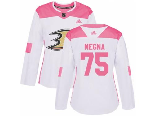 Women Adidas Anaheim Ducks #75 Jaycob Megna White/Pink Fashion NHL Jersey