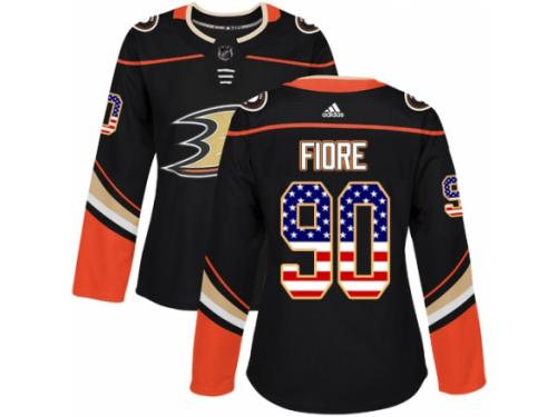 Women Adidas Anaheim Ducks #90 Giovanni Fiore Black USA Flag Fashion NHL Jersey
