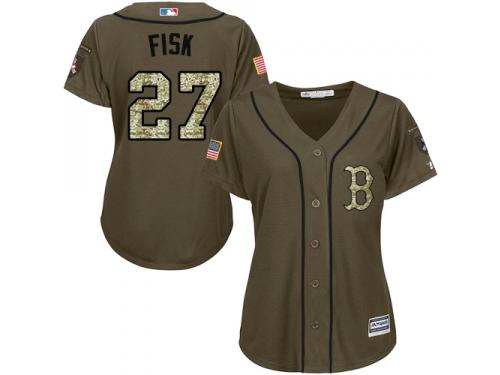 Women's Majestic Boston Red Sox #27 Carlton Fisk Authentic Green Salute to Service MLB Jersey