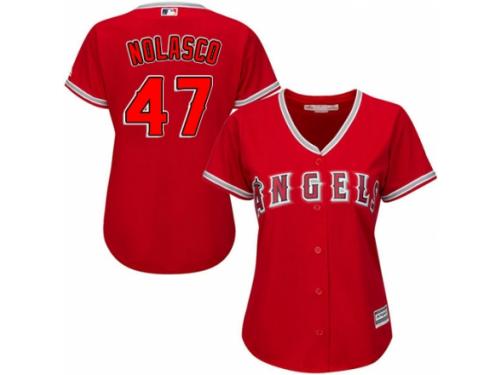 Women's Majestic Los Angeles Angels of Anaheim #47 Ricky Nolasco Authentic Red Alternate MLB Jersey