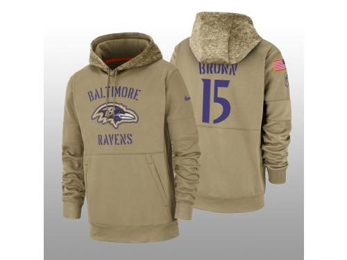 Youth 2019 Salute to Service Marquise Brown Ravens Tan Sideline Therma Hoodie Baltimore Ravens