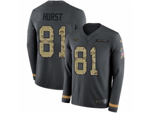 Youth Nike Baltimore Ravens #81 Hayden Hurst Limited Black Salute to Service Therma Long Sleeve NFL Jersey