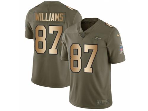 Youth Nike Baltimore Ravens #87 Maxx Williams Limited Olive/Gold Salute to Service NFL Jersey