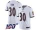 #30 Limited Kenneth Dixon White Football Road Men's Jersey Baltimore Ravens Vapor Untouchable 100th Season