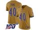 #40 Limited Kenny Young Gold Football Men's Jersey Baltimore Ravens Inverted Legend 100th Season